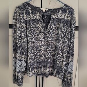 Lucky Brand Navy and White Boho Blouse